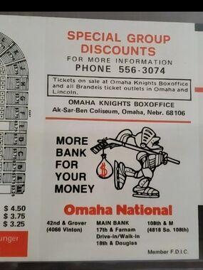 1974-75 Omaha Knights CHL Hockey unfolded pocket schedule central league NM